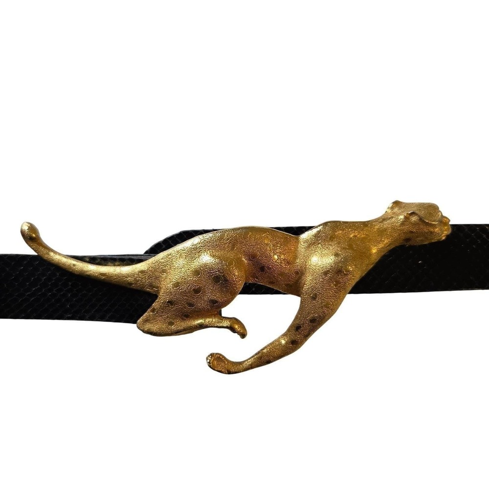 Christopher Ross 1992 Gold Plated Cheetah Belt Buckle & Belt Thumbprint Signed